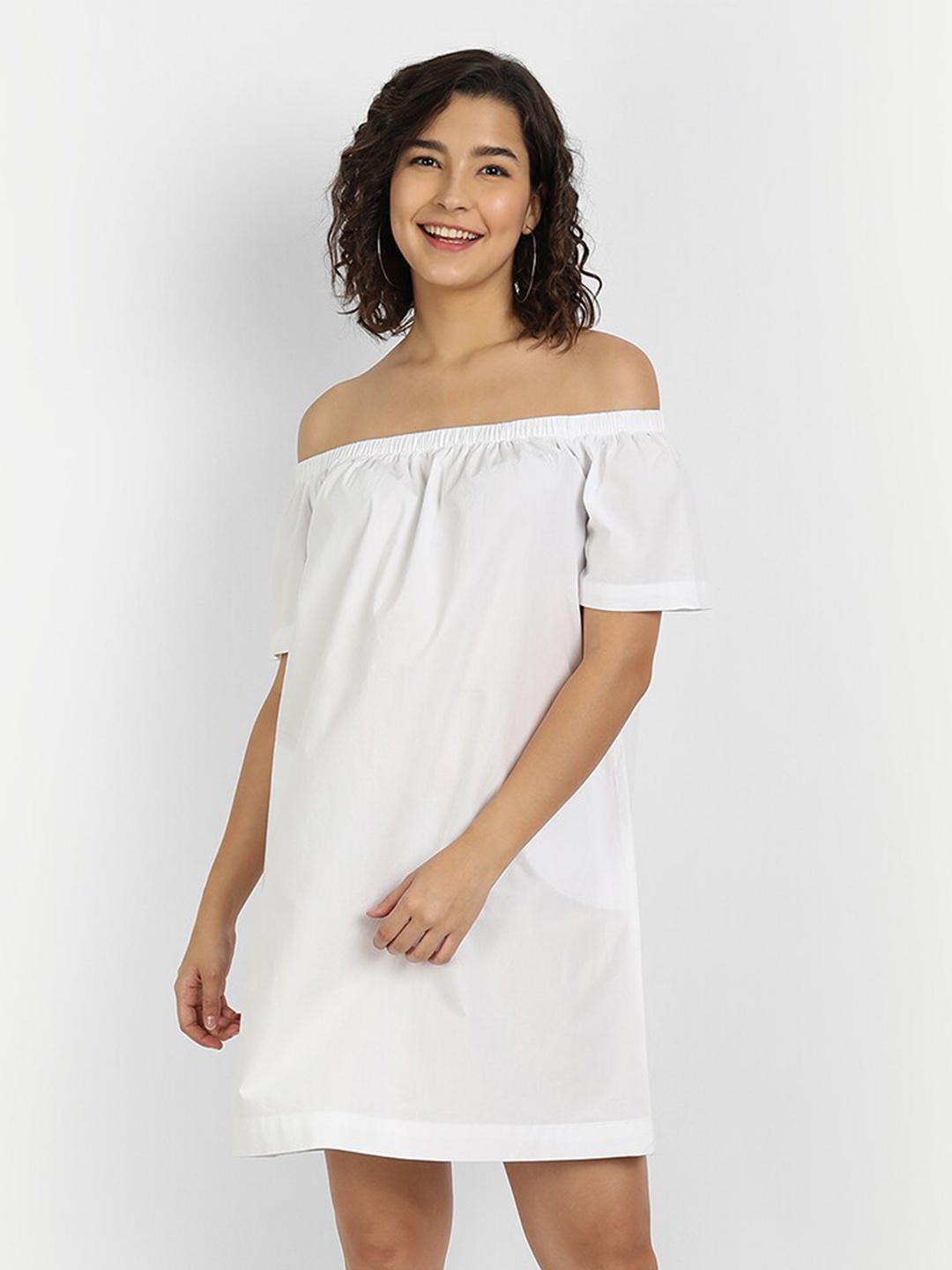 

River Of Design Jeans Off-Shoulder Cotton A-Line Dress, White
