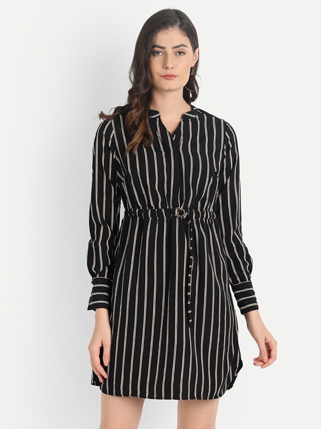 

River Of Design Jeans Striped Shirt Dress, Black