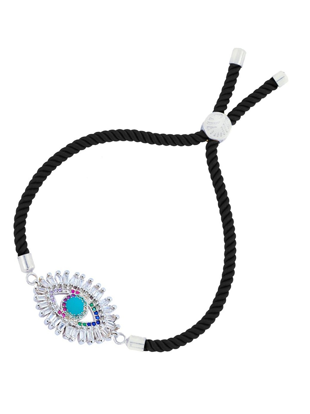 

ZIVOM Women Black Brass Cubic Zirconia Silver-Plated Link Bracelet