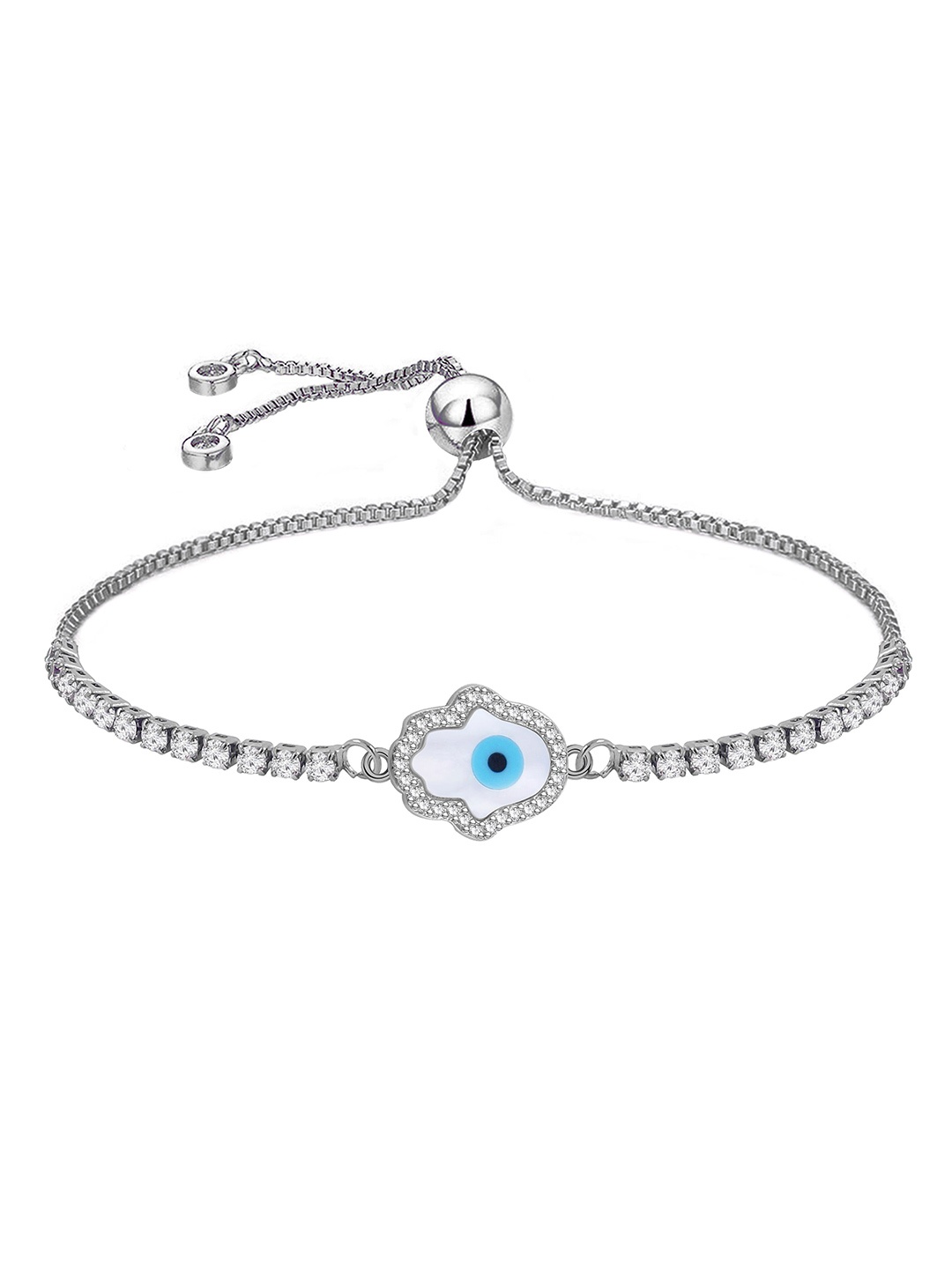 

ZIVOM Women White Brass Cubic Zirconia Silver-Plated Link Bracelet