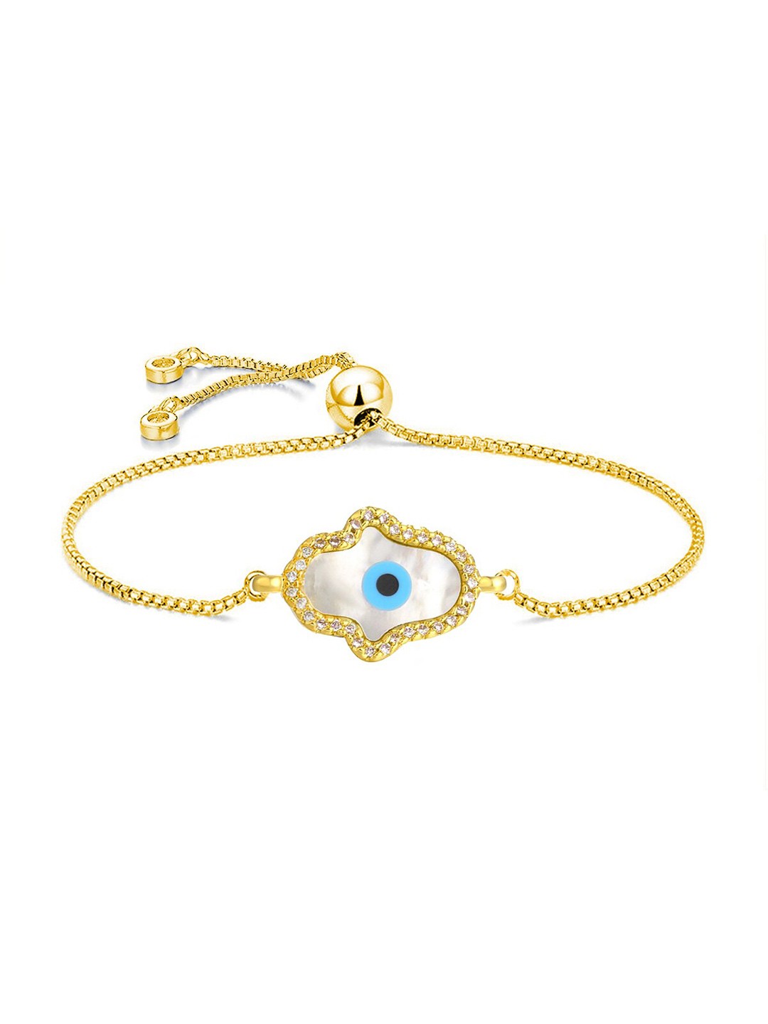 

ZIVOM Women Gold-Toned & White Brass Cubic Zirconia Antique Gold-Plated Link Bracelet