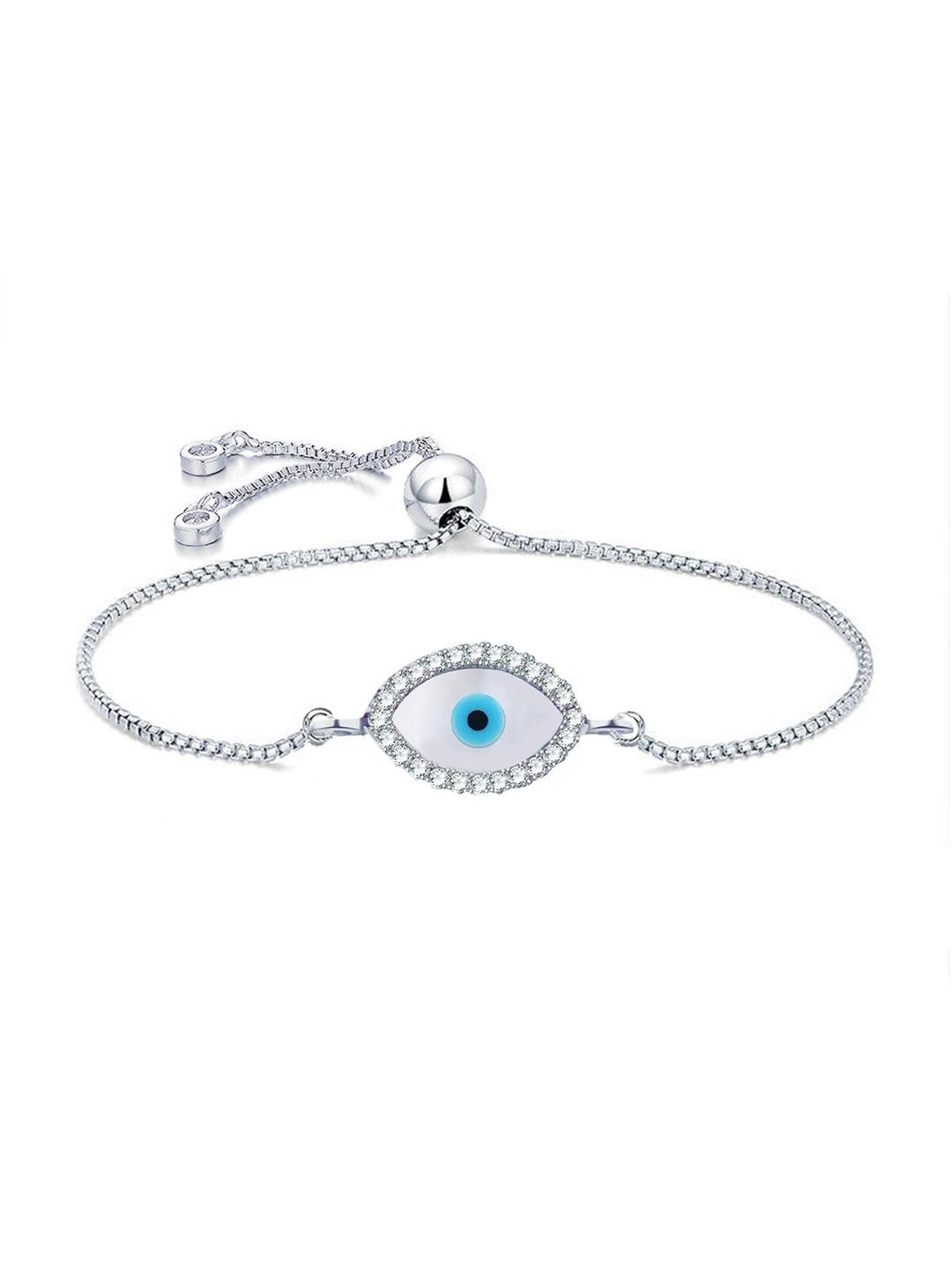 

ZIVOM Women Silver-Toned & White Brass Cubic Zirconia Antique Silver-Plated Link Bracelet