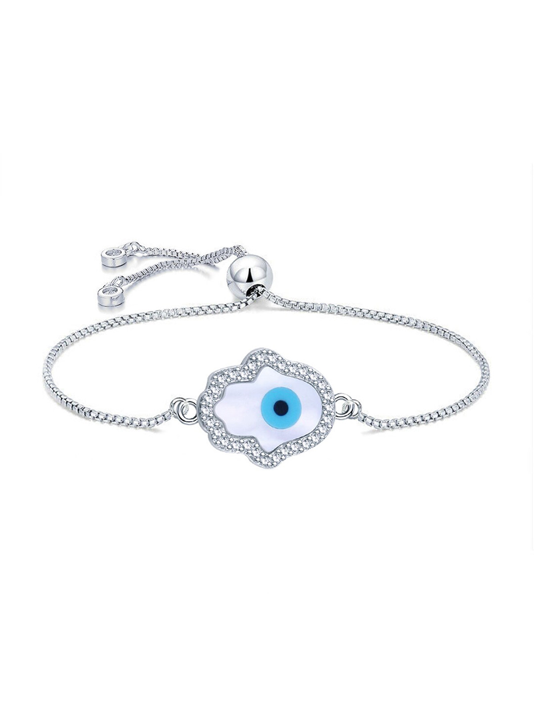 

ZIVOM Women Silver-Toned & Blue Brass Cubic Zirconia Antique Silver-Plated Link Bracelet