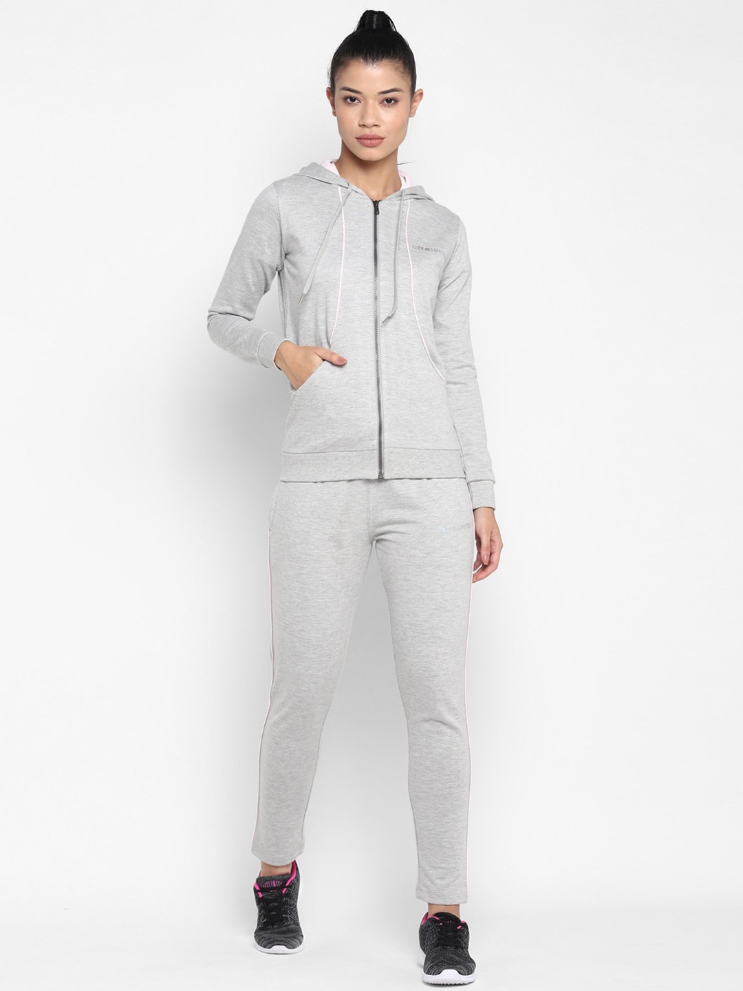 

OFF LIMITS Women Grey Melange Hooded Cotton Tracksuits