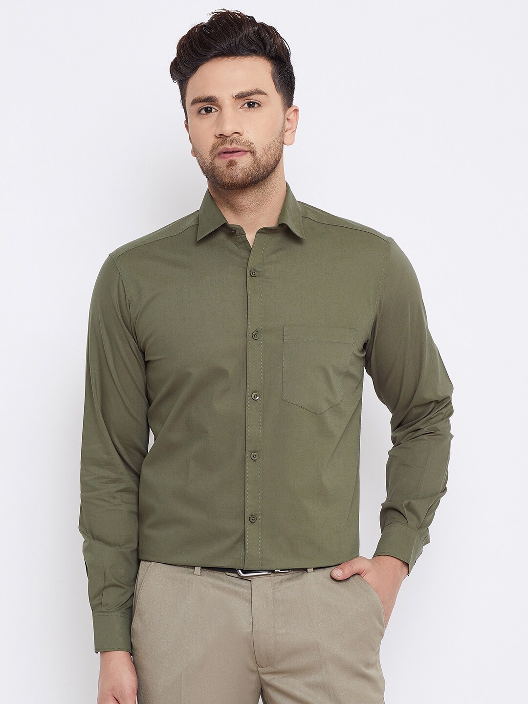 

D Kumar Men Olive Green Standard Cotton Formal Shirt