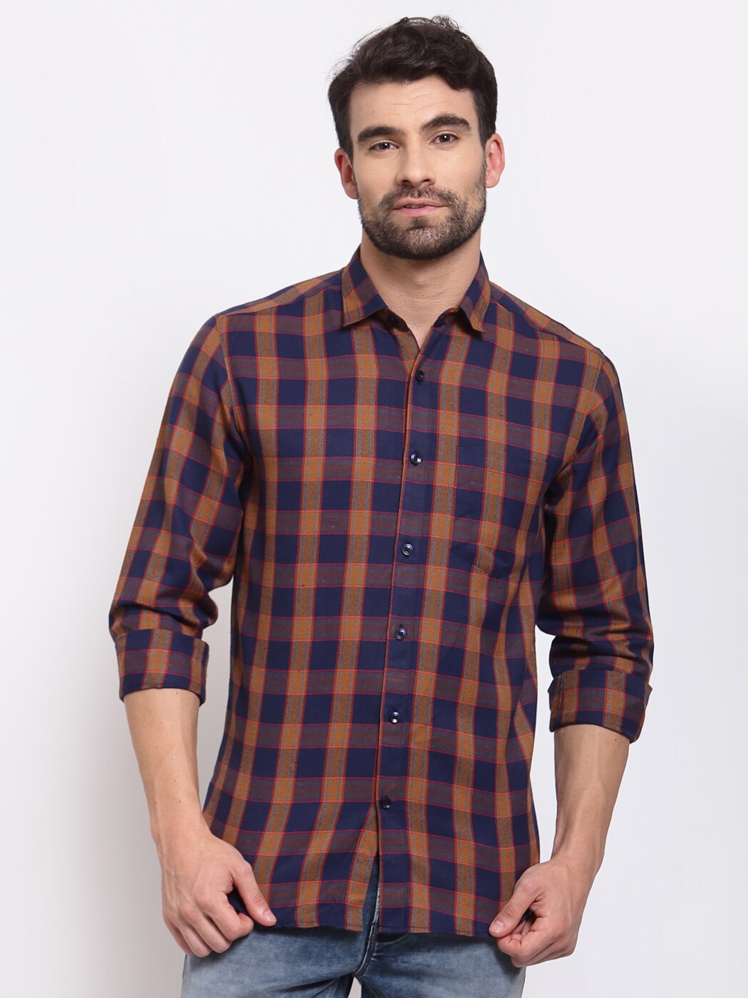 

D Kumar Men Standard Tartan Checks Cotton Casual Shirt, Brown