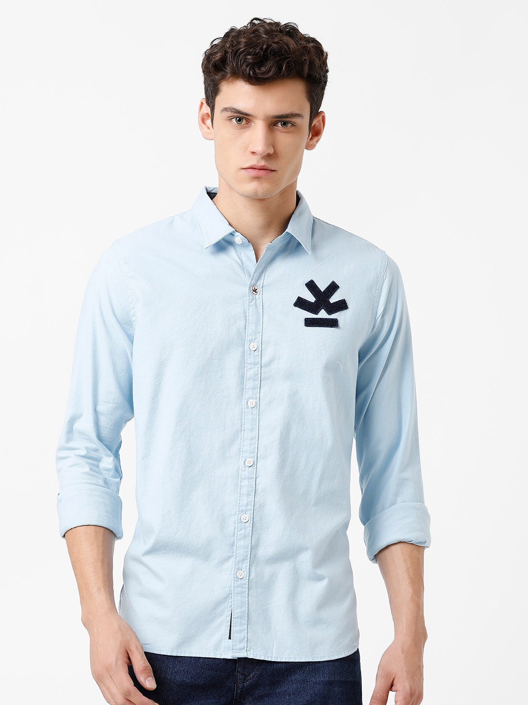 

WROGN Men Blue Slim Fit Pure Cotton Casual Shirt