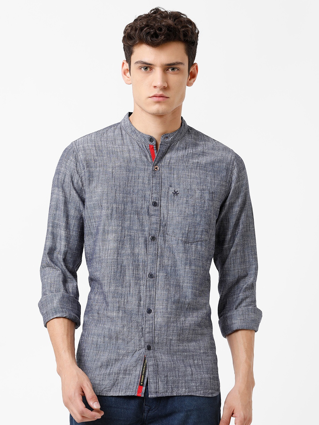 

WROGN Men Grey Slim Fit Pure Cotton Casual Shirt