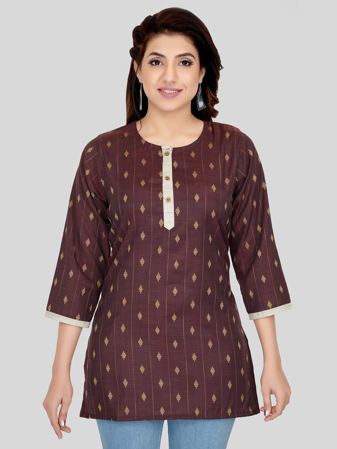 

Saree Swarg Ethnic Motifs Printed Kurti, Coffee brown