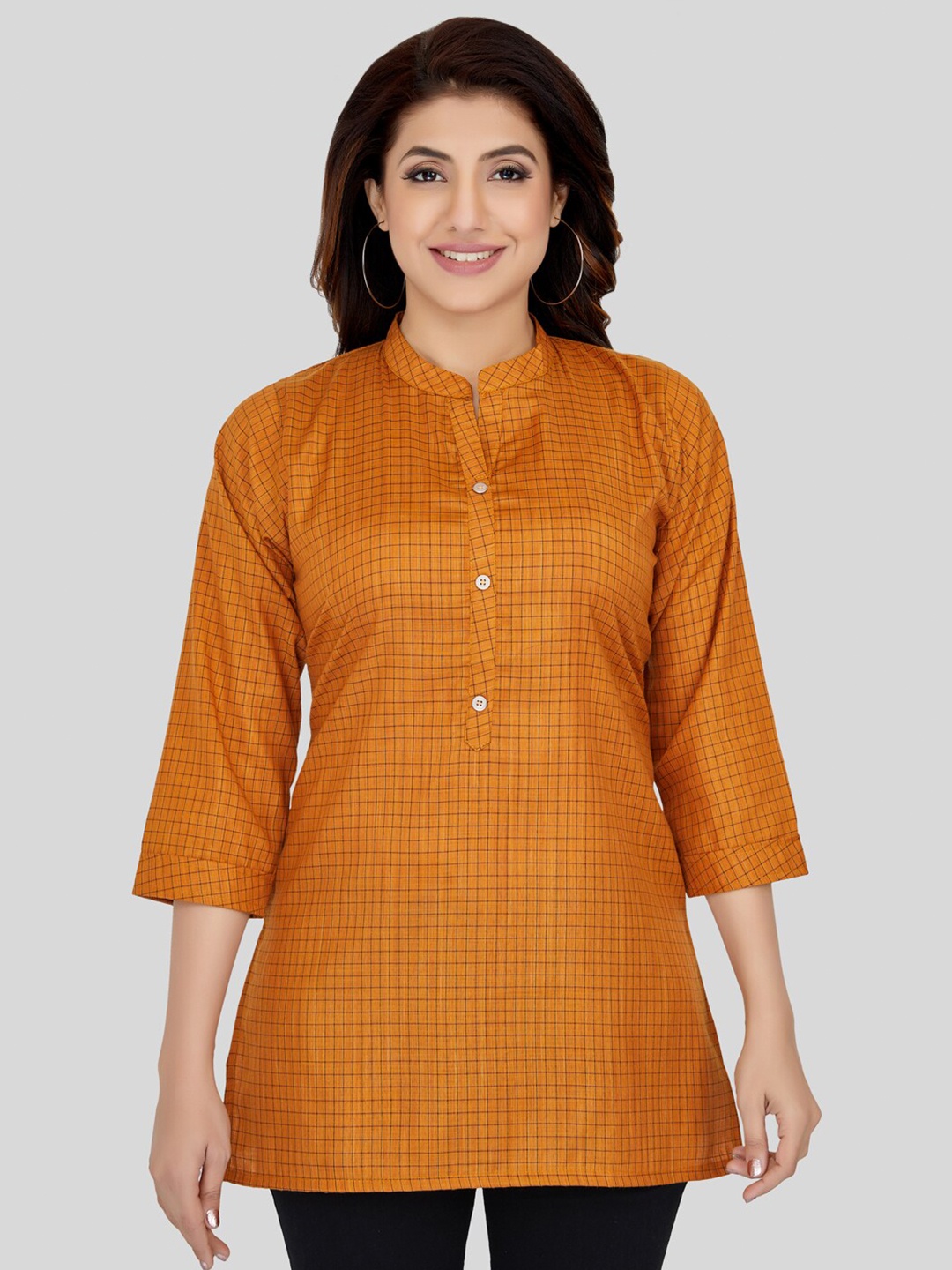 

Saree Swarg Checked Mandarin Collar Kurti, Mustard