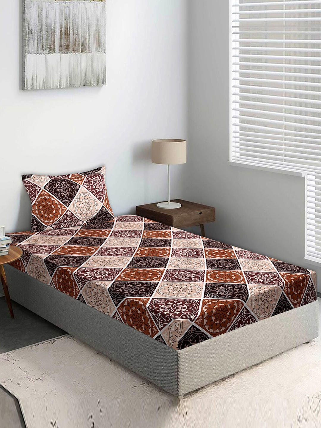 

Kuber Industries Brown & Black Ethnic Motifs 144 TC Cotton Single Bedsheet & Pillow Cover