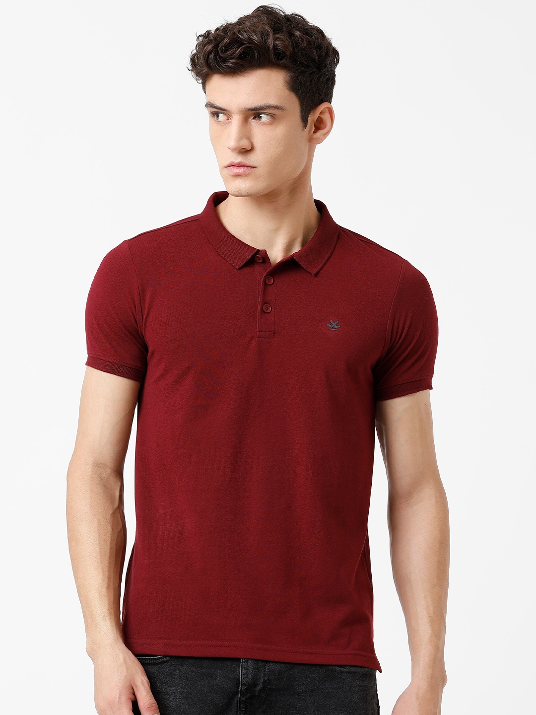 

WROGN Men Red Polo Collar Slim Fit T-shirt, Maroon