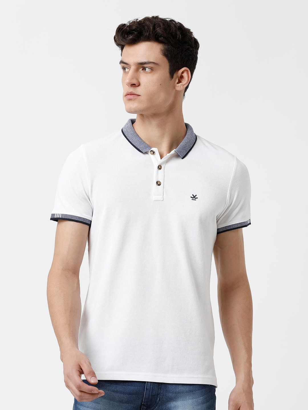 

WROGN Men White & Black Polo Collar Slim Fit T-shirt