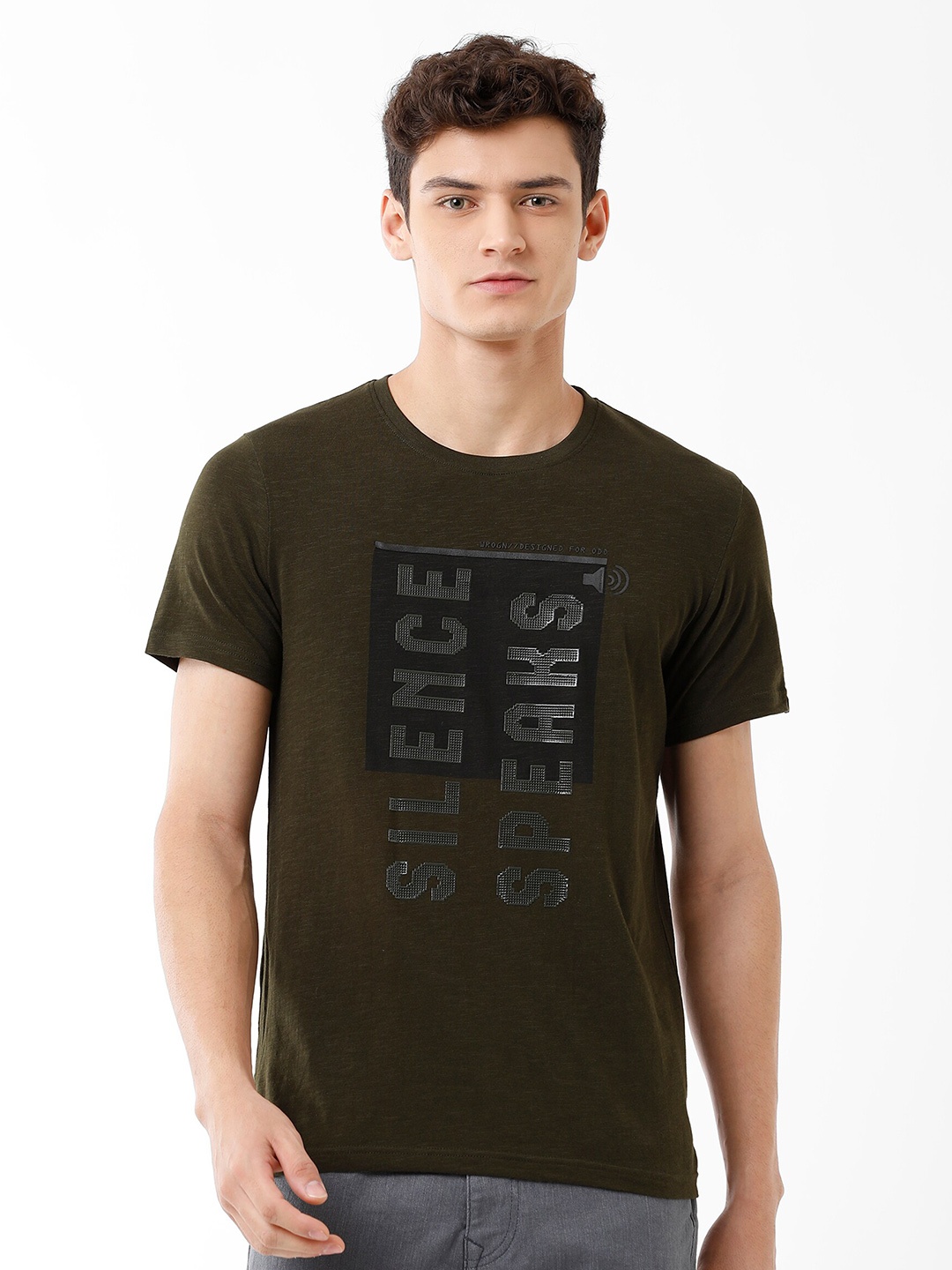 

WROGN Men Olive Green & Black Typography Printed Slim Fit T-shirt