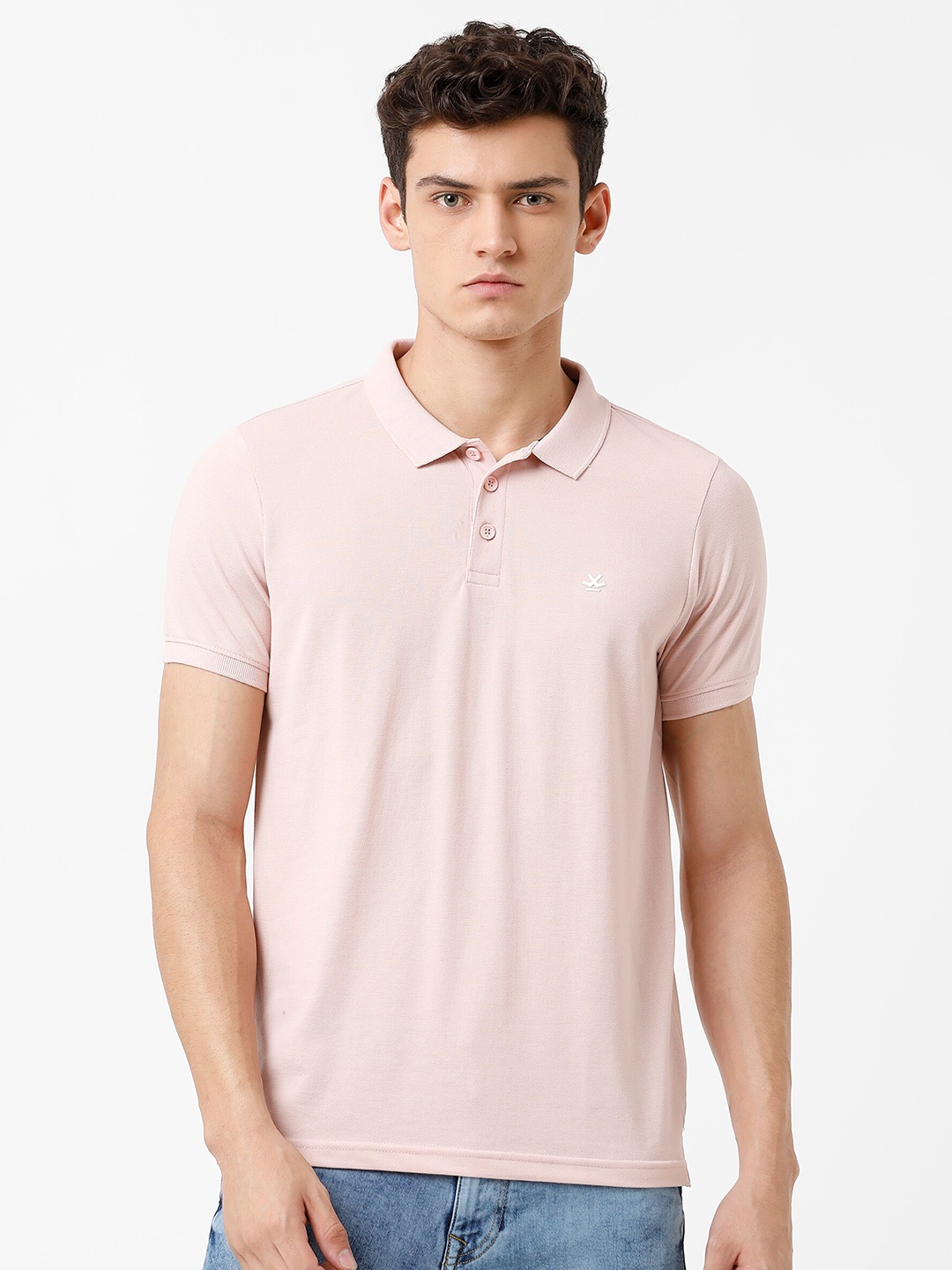 

WROGN Men Pink Polo Collar Slim Fit T-shirt