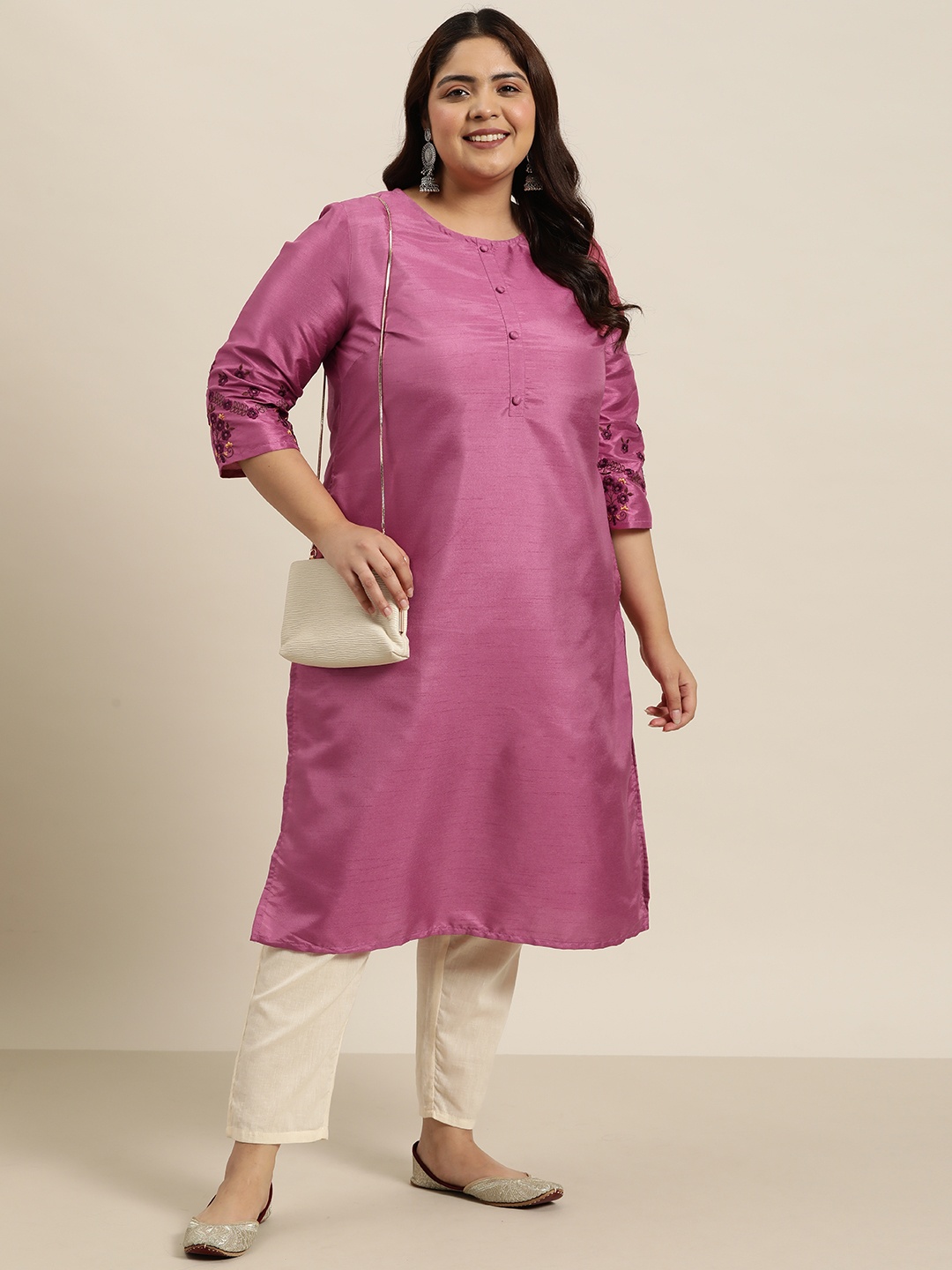 

Sztori Plus Size Embroidered Detail Kurta, Purple