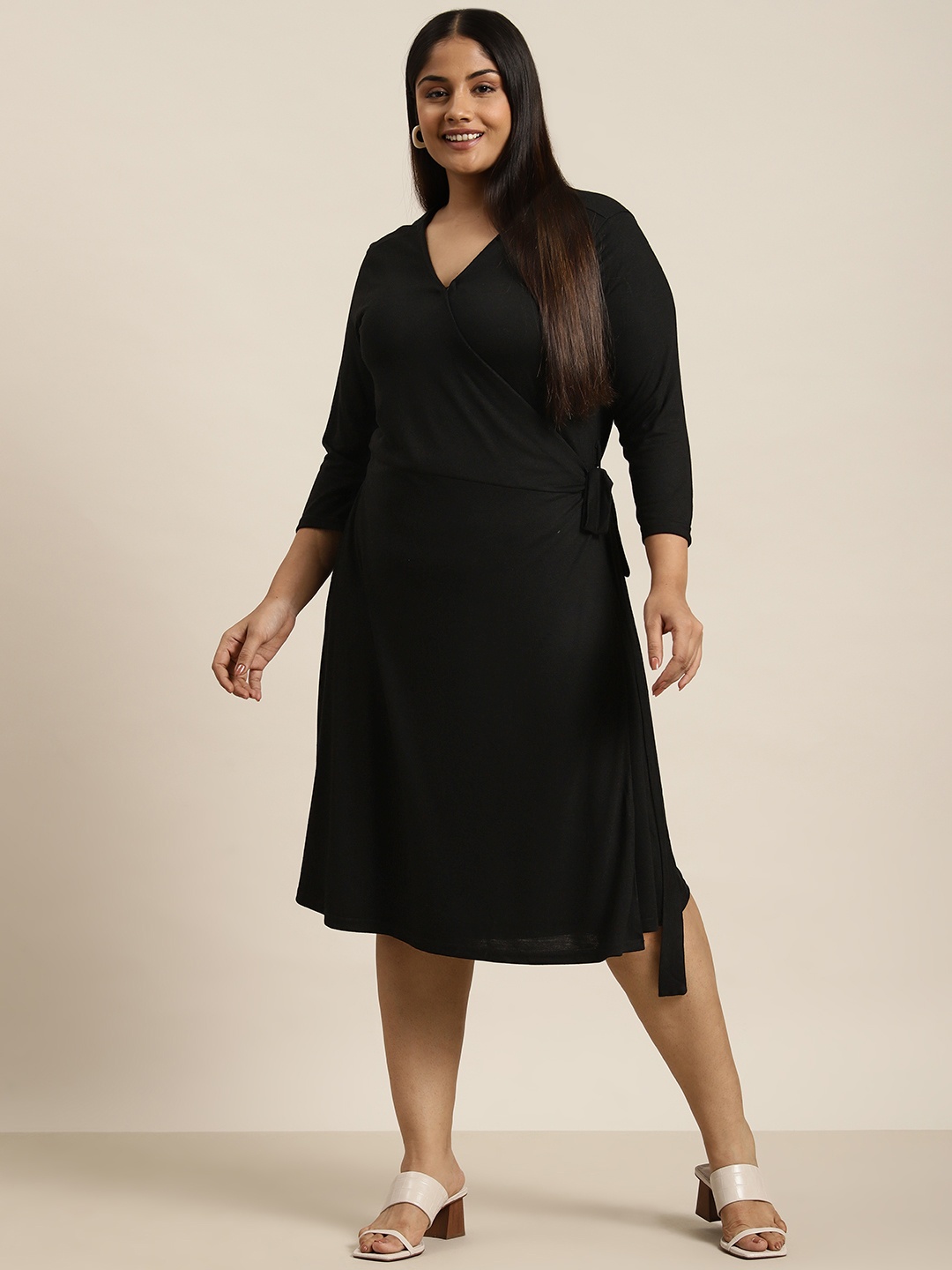 

Sztori Plus Size Tie-Up Midi Wrap Dress, Black