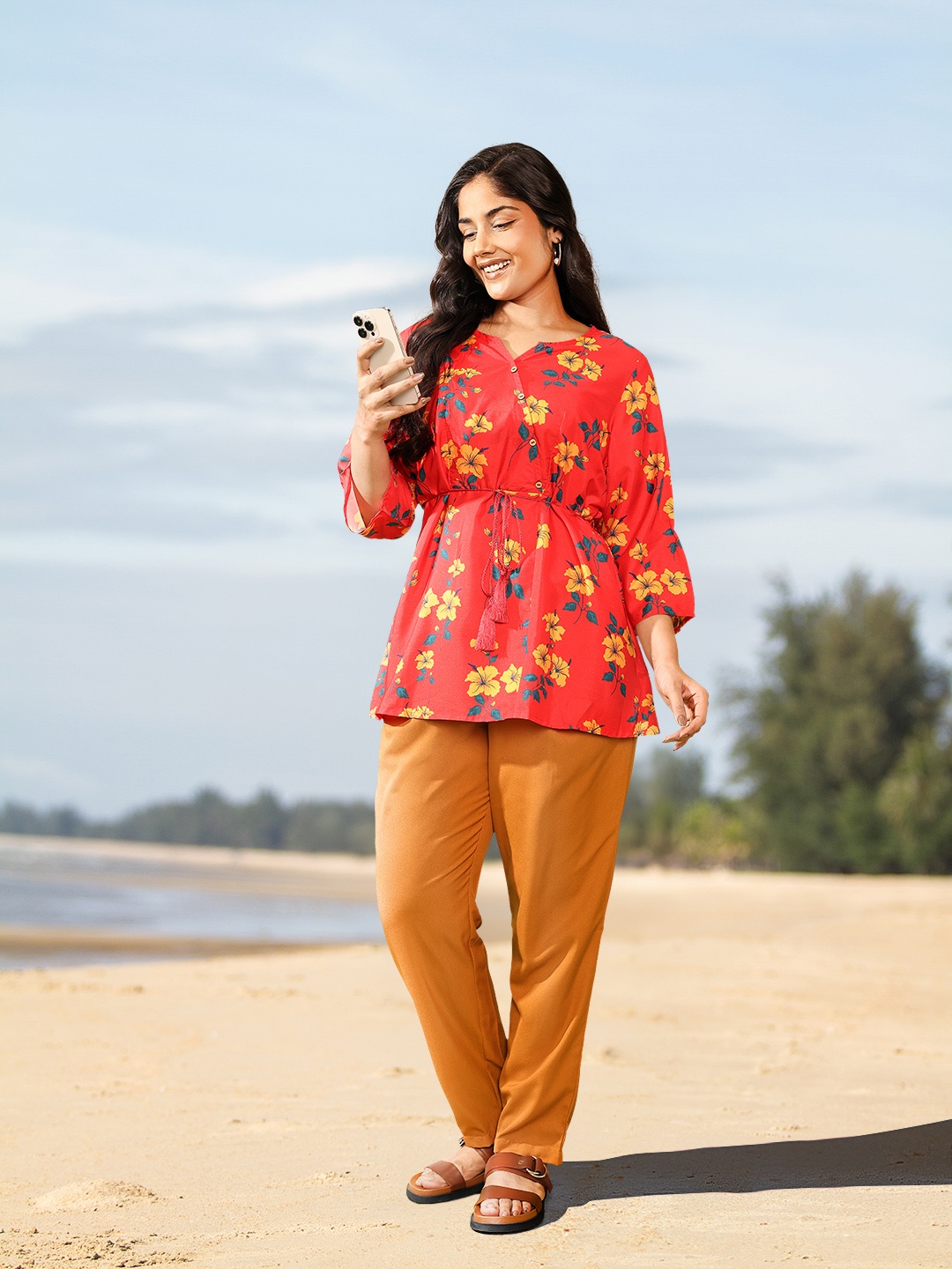 

Sztori Plus Size Floral Print Wrap Top, Orange
