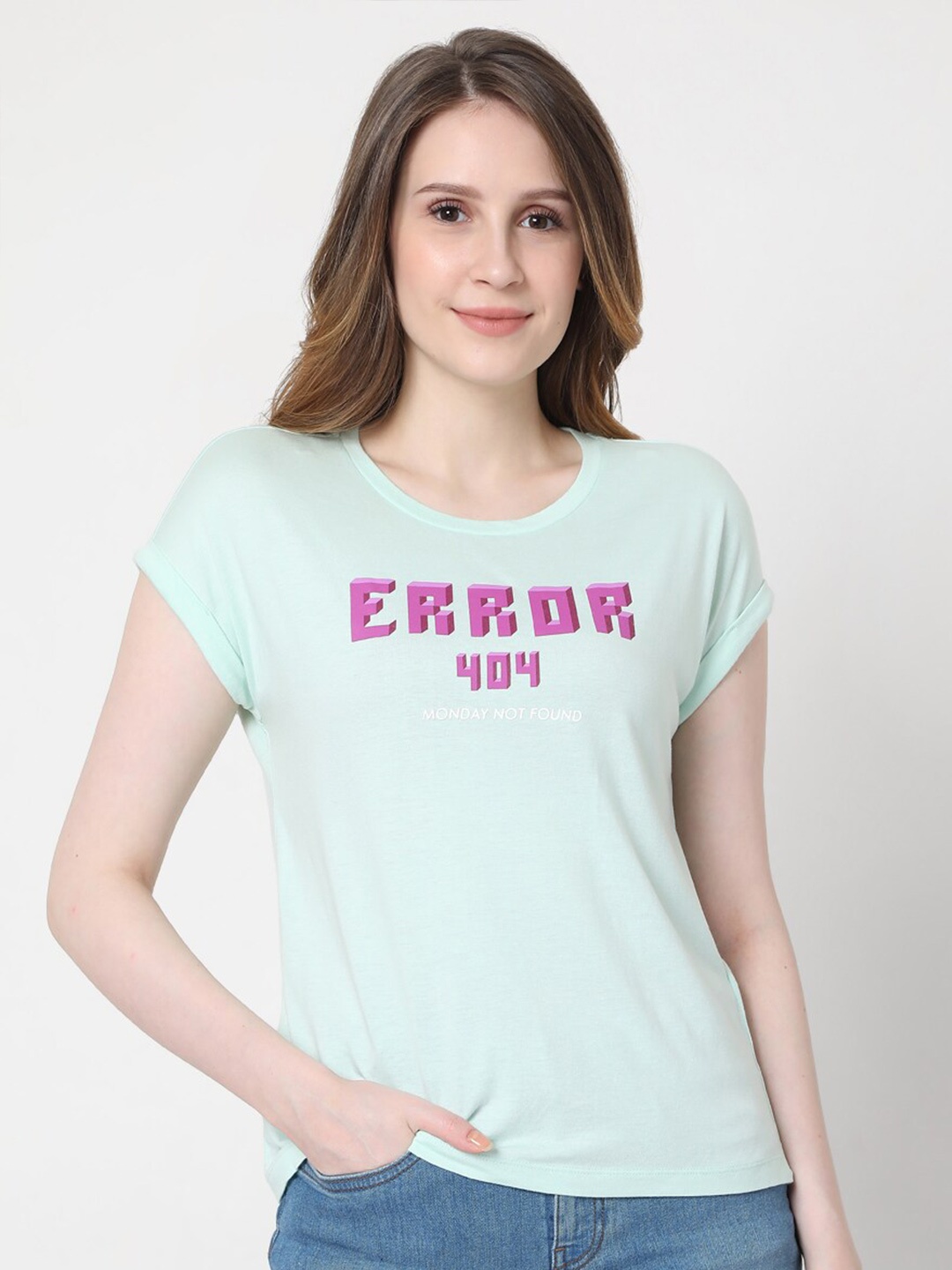 

Vero Moda Women Blue Typography Cotton T-shirt