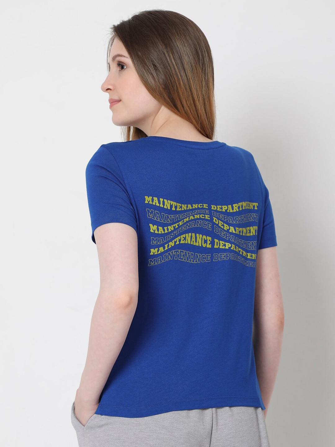 

Vero Moda Women Blue Typography Printed Cotton T-shirt