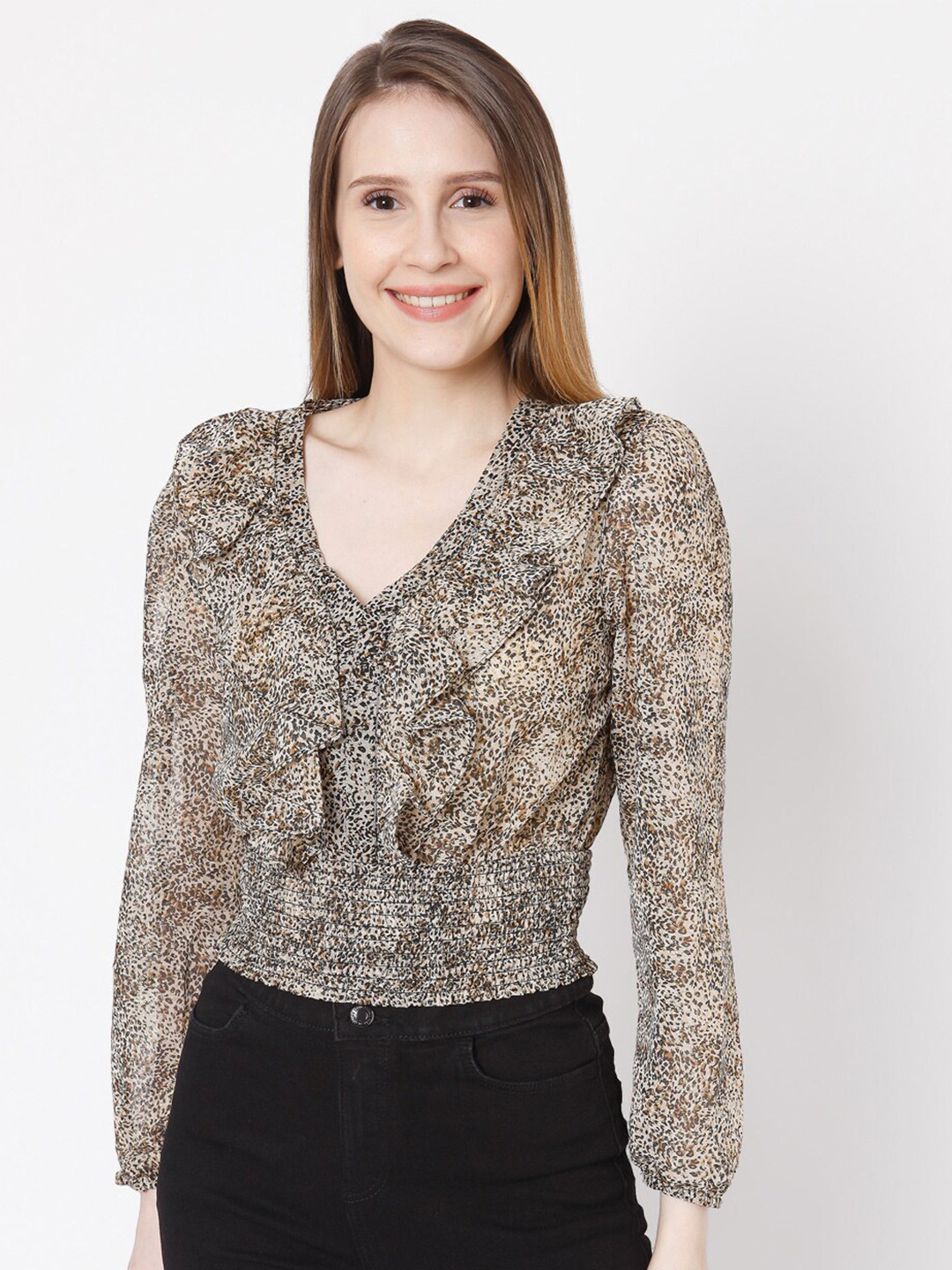 

Vero Moda VMEW PEN Beige Animal Printed Blouson Top