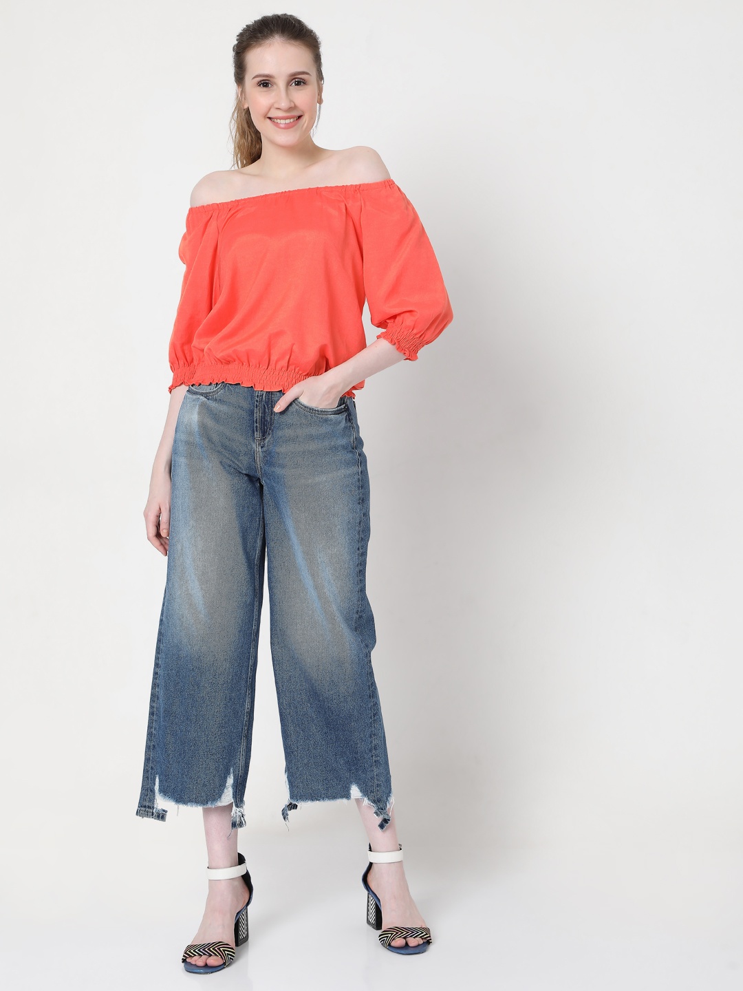 

Vero Moda VM GINA Coral Off-Shoulder Bardot Top