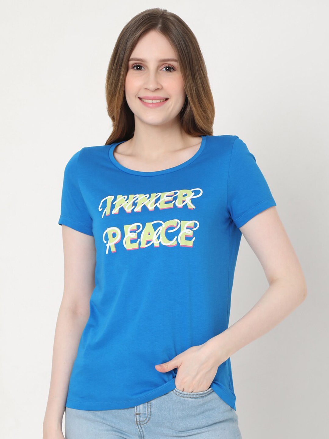 

Vero Moda Women Blue Typography Printed Cotton T-shirt