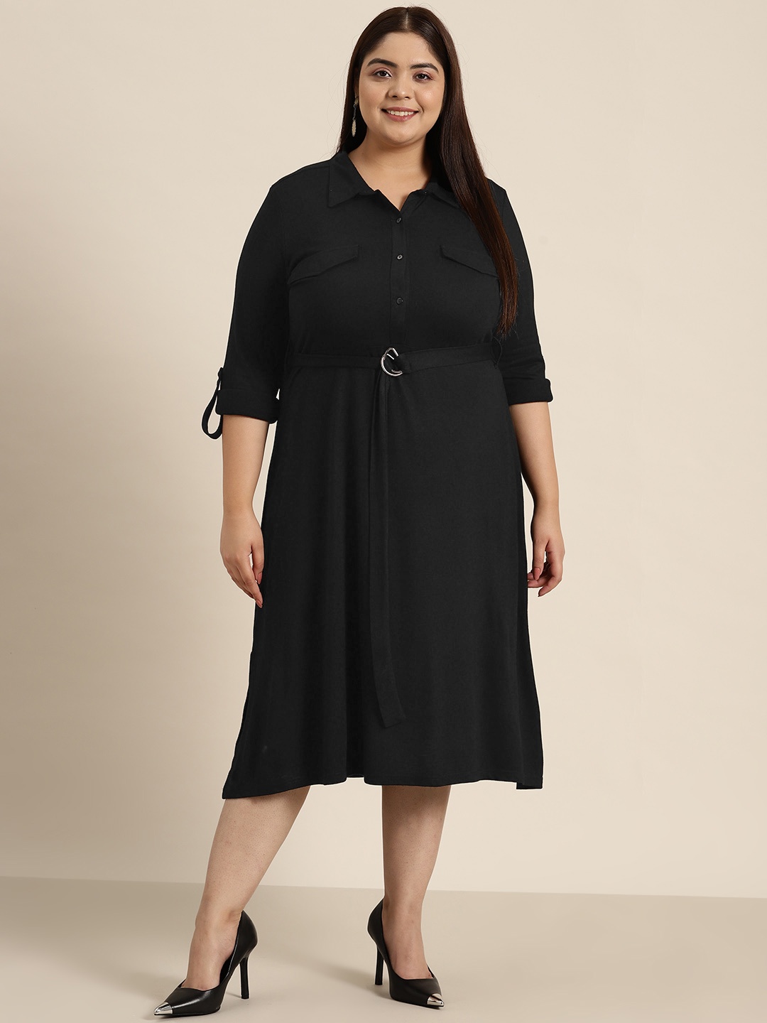 

Sztori Plus Size Shirt Midi Dress, Black