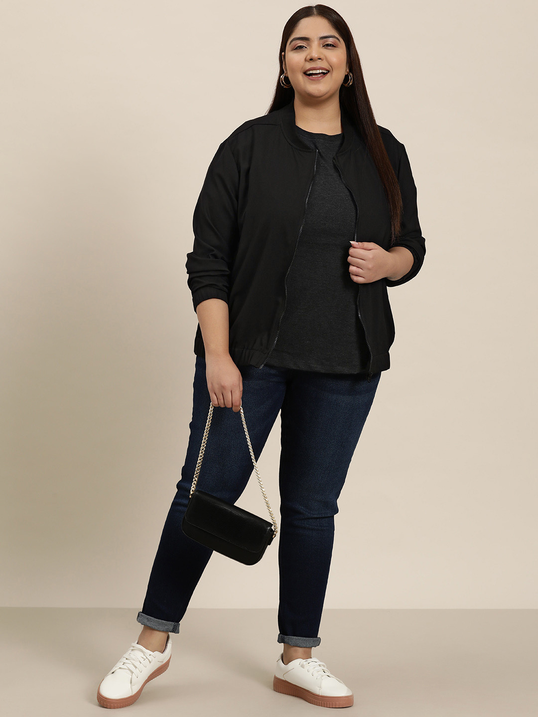 

Sztori Plus Size Bomber Jacket, Black