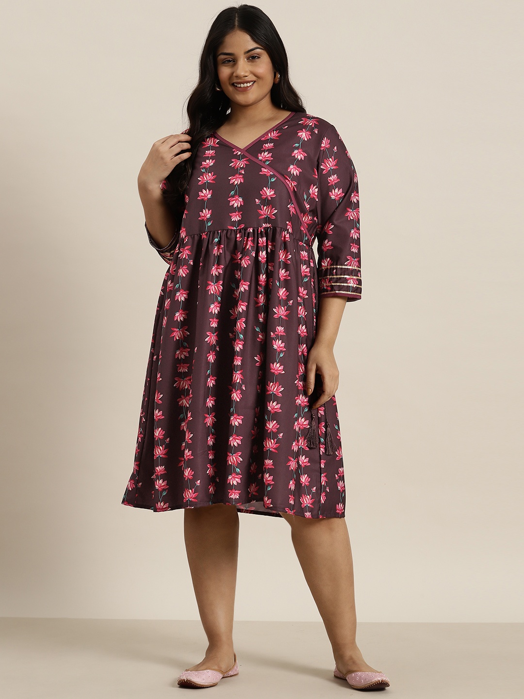 

Sztori Plus Size Floral Printed Wrap Dress, Burgundy