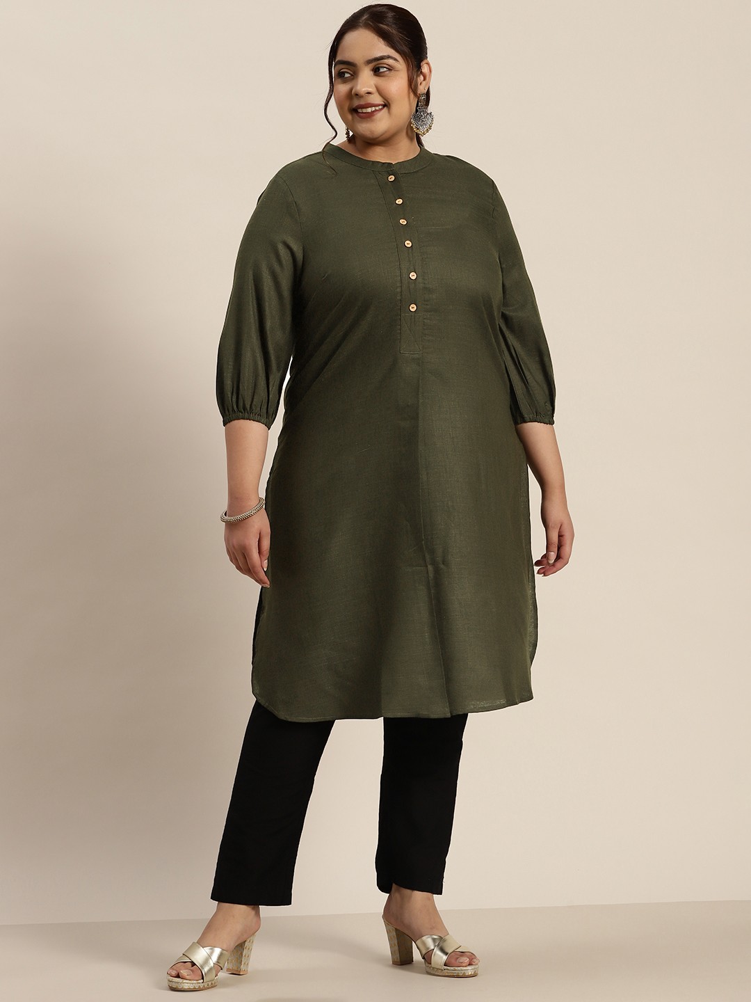 

Sztori Plus Size Solid Kurta, Green