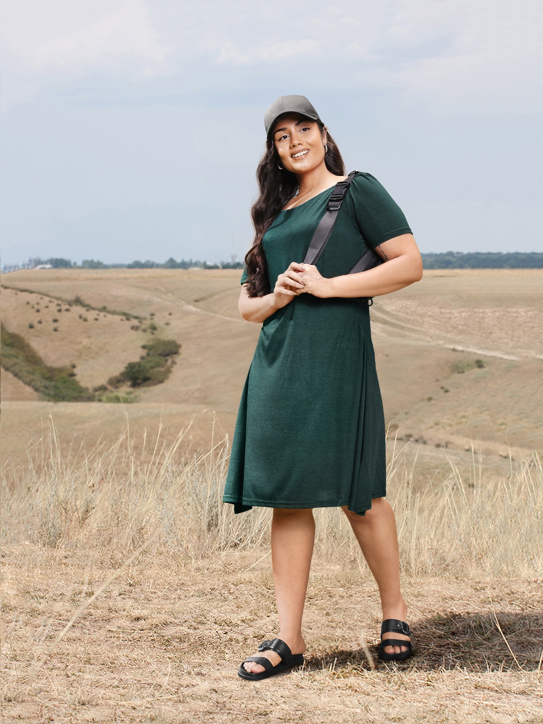 

Sztori Plus Size Fit & Flare Midi Dress, Green