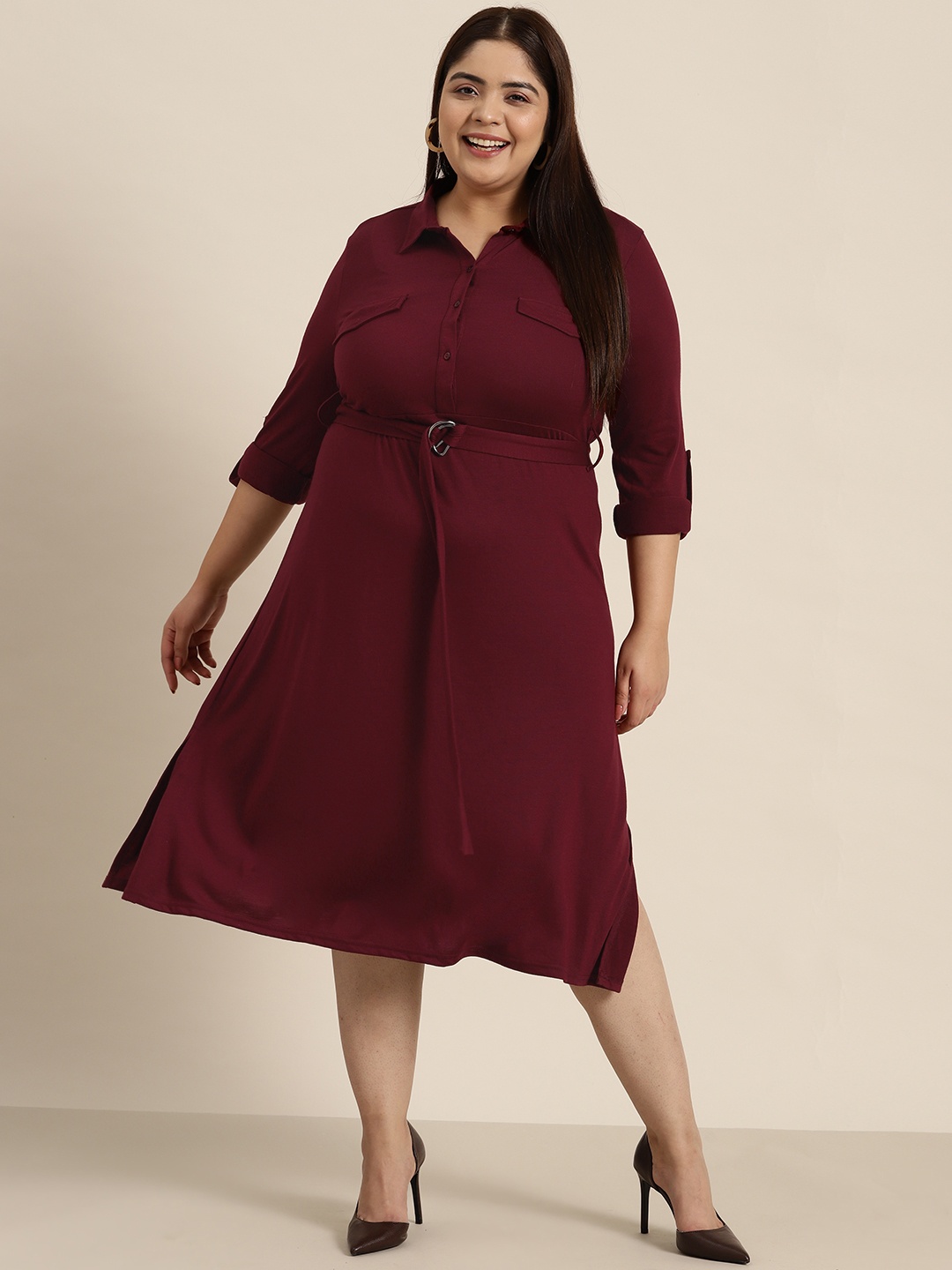

Sztori Plus Size Shirt Midi Dress, Maroon
