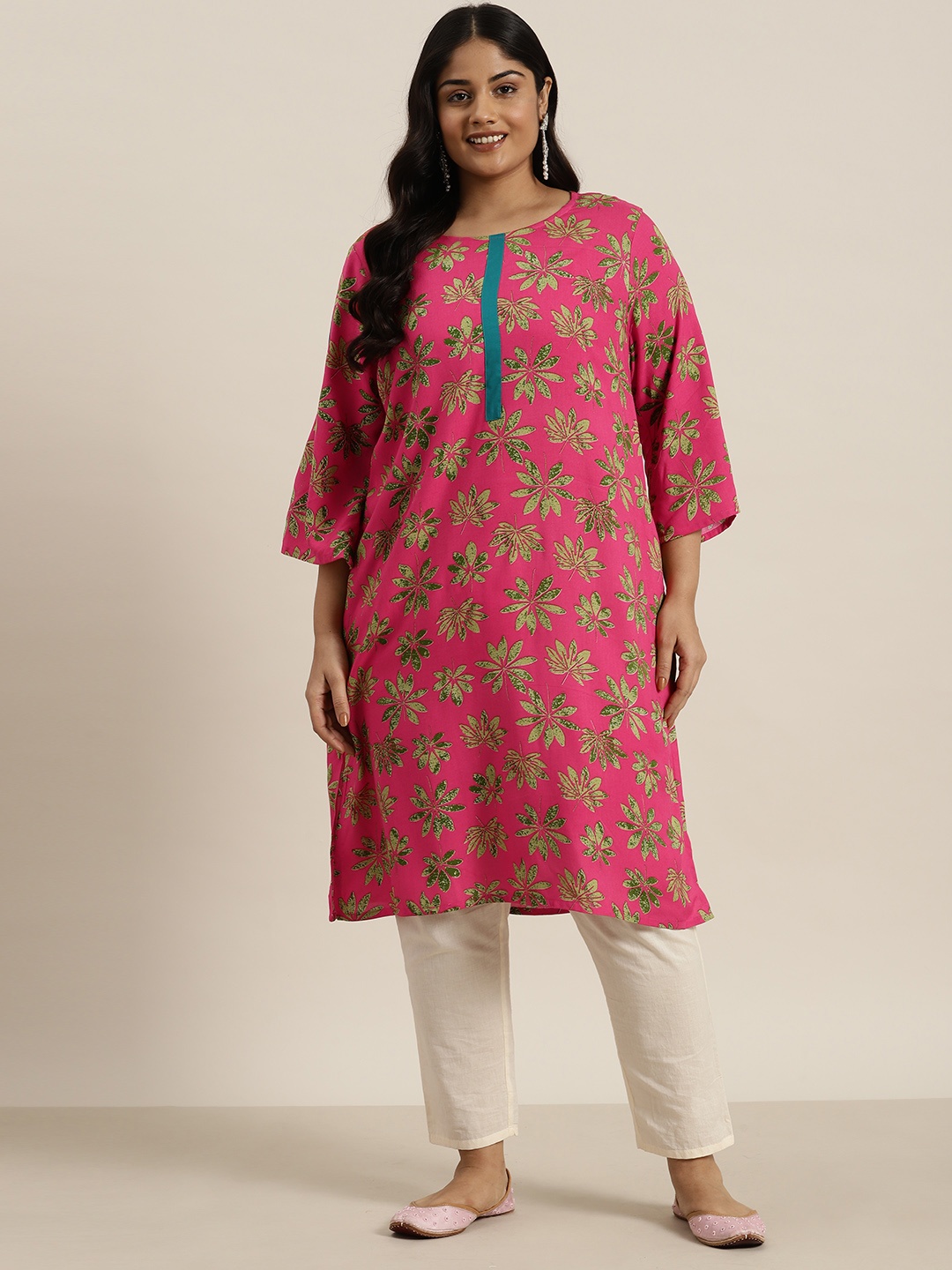 

Sztori Women Plus Size Floral Printed Kurta, Pink