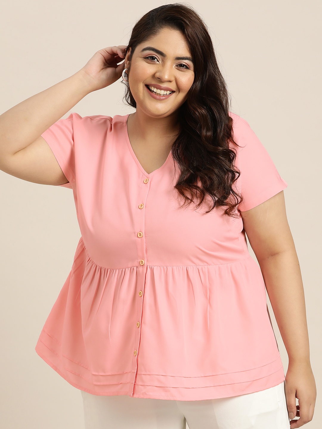 

Sztori Plus Size Extended Sleeves Top, Pink