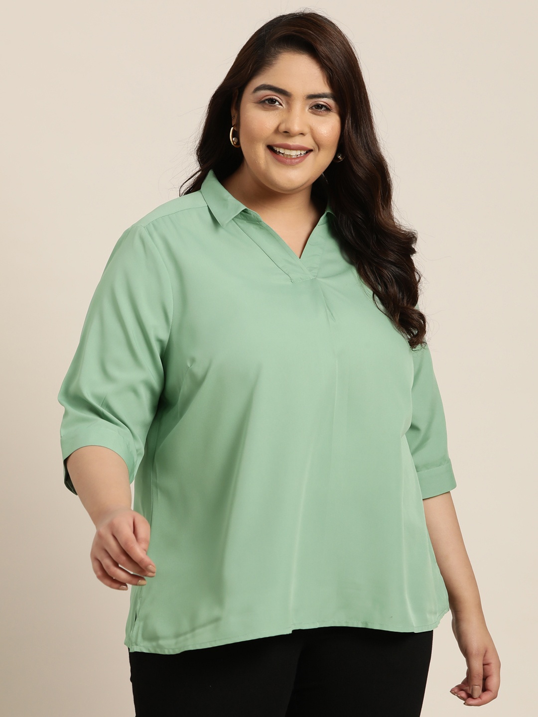 

Sztori Plus Size Shirt Style Top, Green