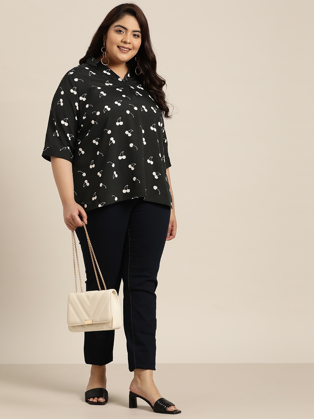 

Sztori Plus Size Conversational Print Shirt Style Top, Black