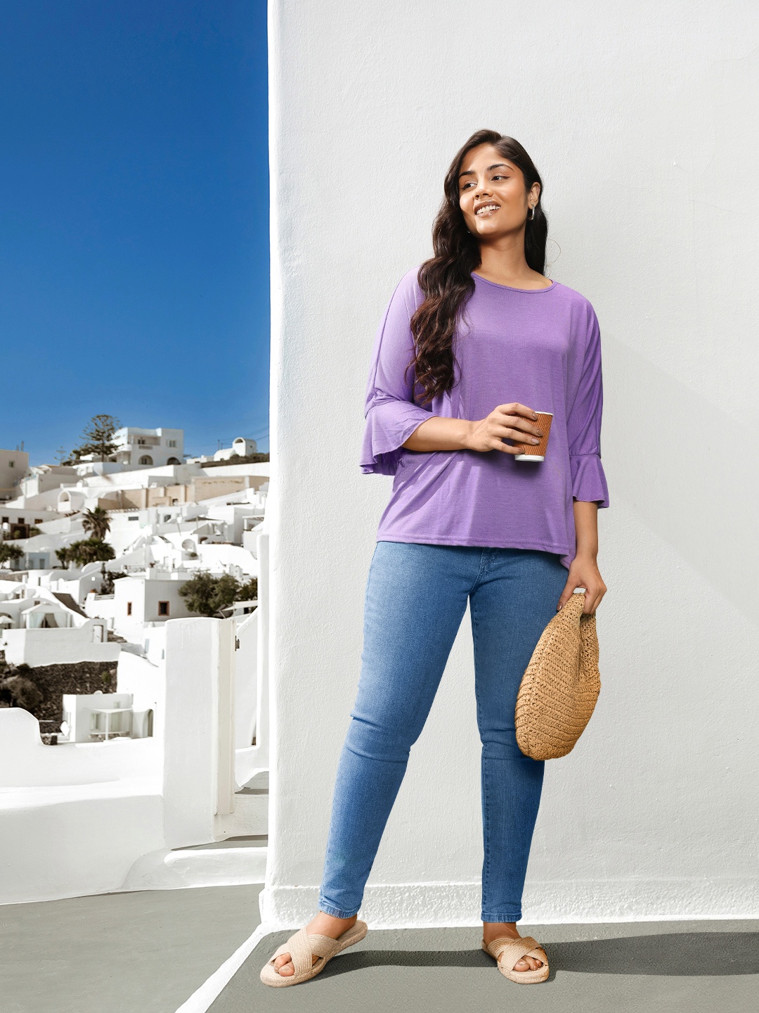 

Sztori Plus Size Bell Sleeves Top, Lavender