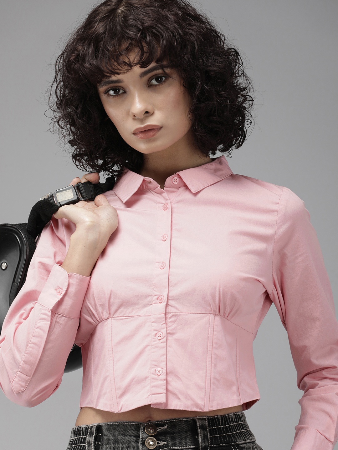 

The Roadster Life Co. Pure Cotton Full Sleeves Corset Detail Casual Shirt, Pink