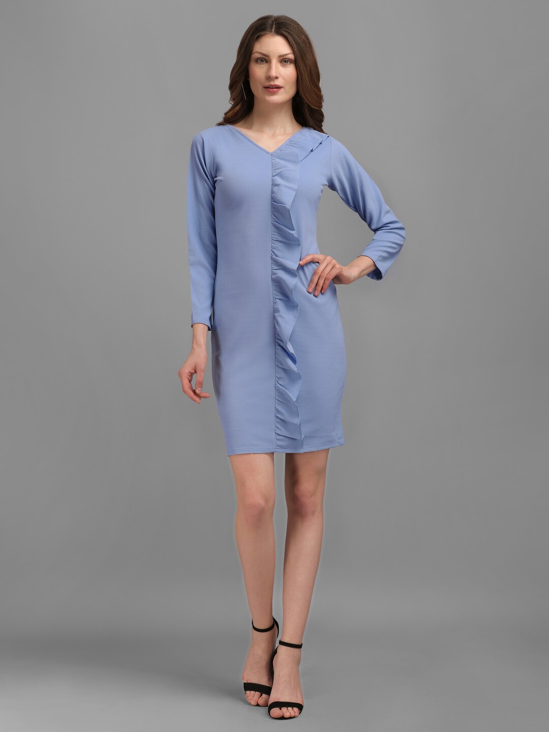 

PURVAJA V-Neck Ruffle Sheath Dress, Lavender