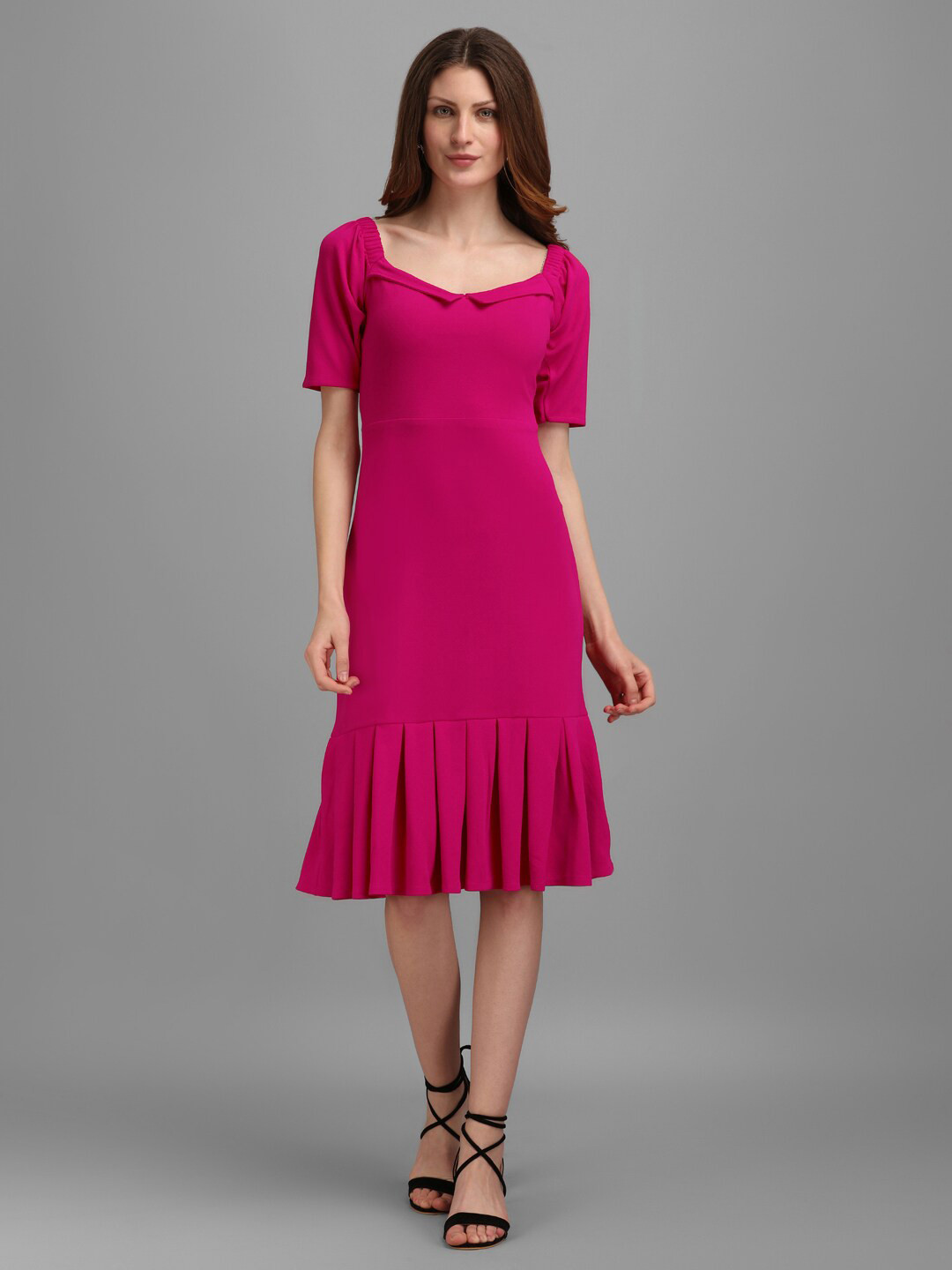 

PURVAJA Women Pink Square Neck Sheath Dress