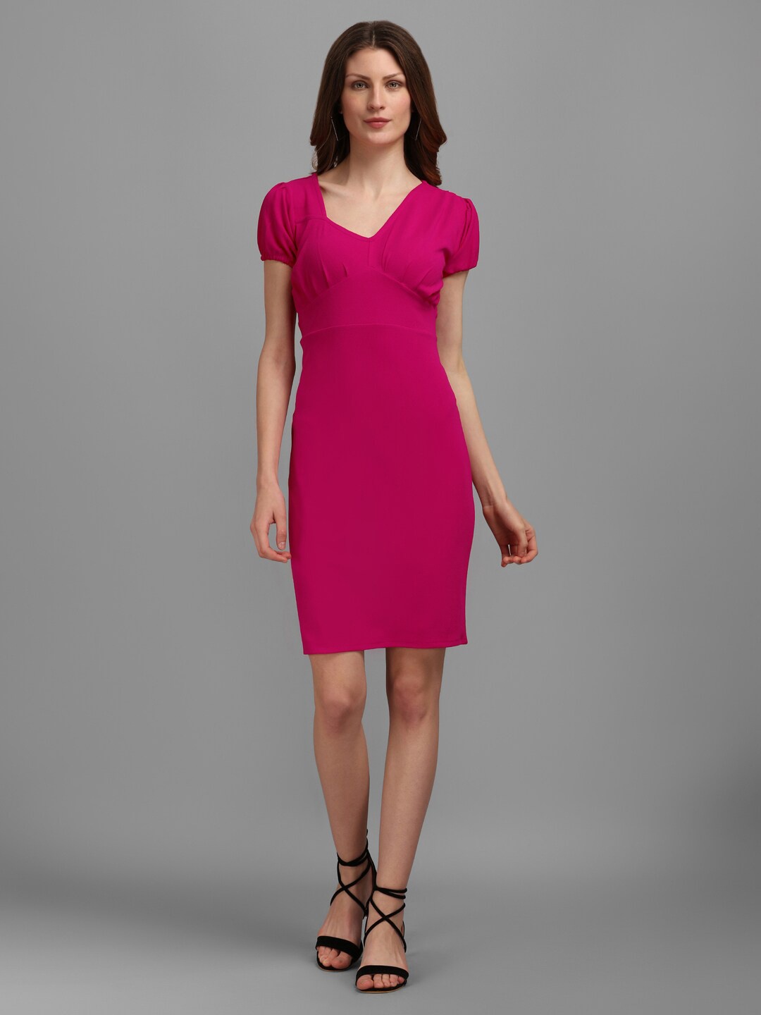 

PURVAJA Women Pink Puff Sleeve Sheath Dress