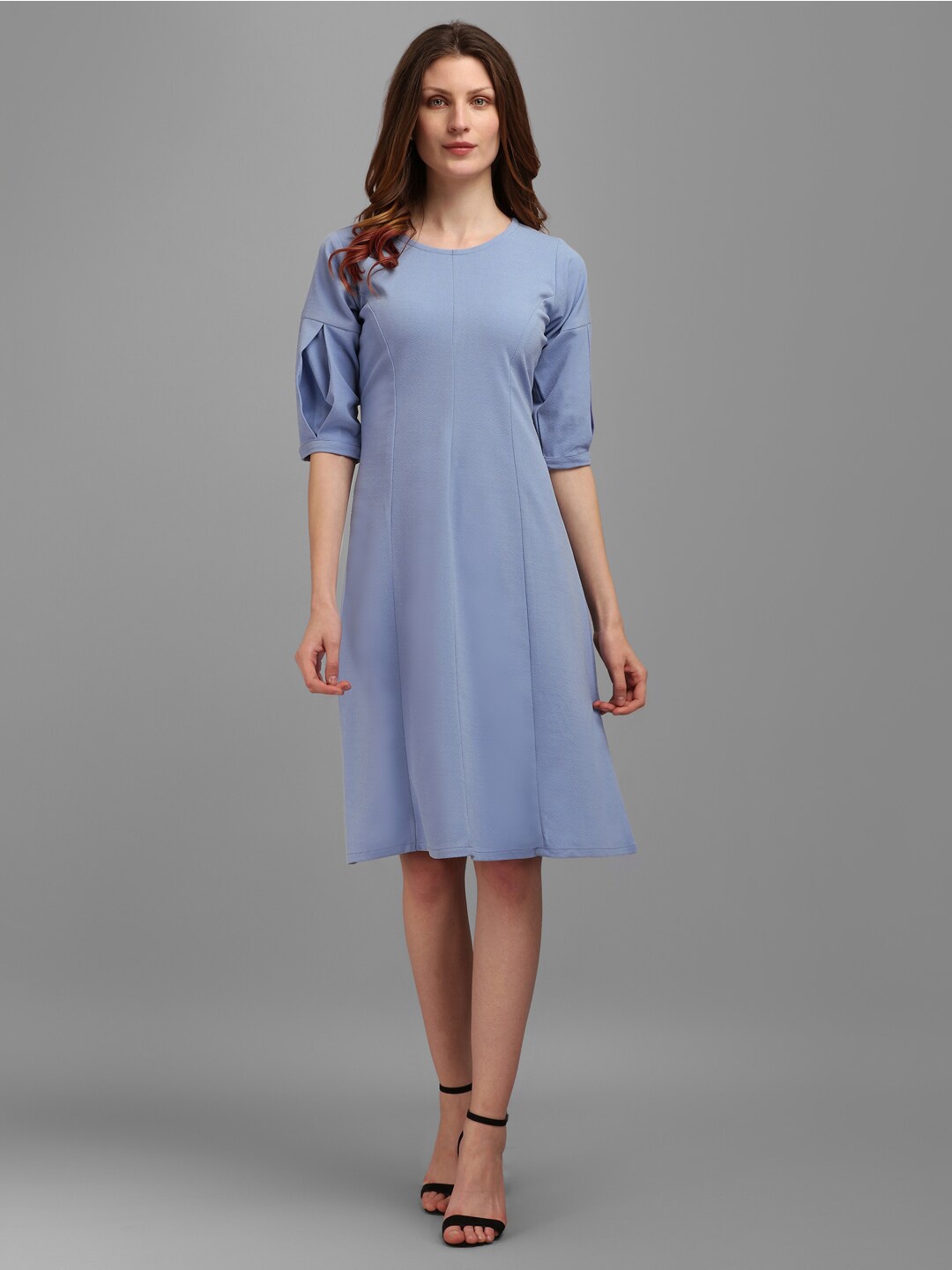 

PURVAJA Women Fit & Flare Round Neck Dress, Lavender