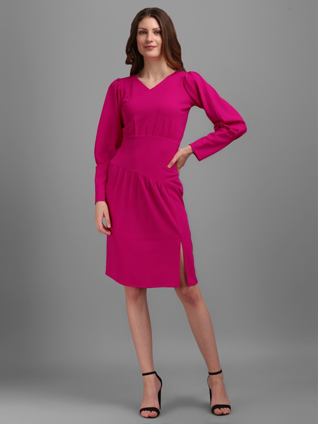 

PURVAJA Women V-Neck Sheath Dress, Pink