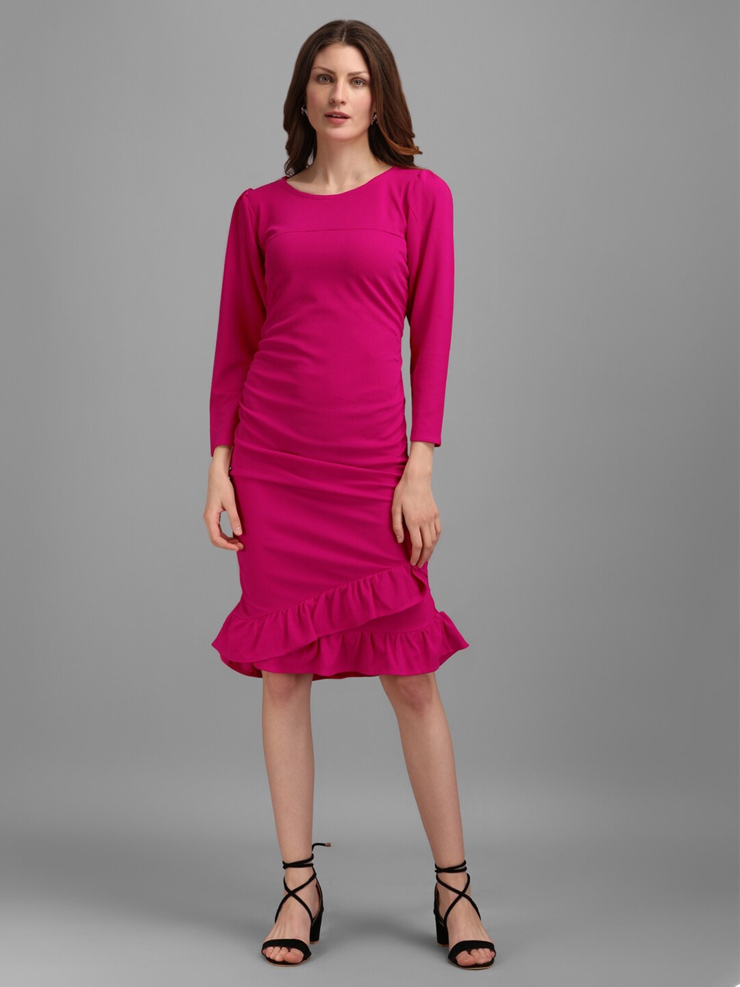 

PURVAJA Women Round Neck Sheath Dress, Pink