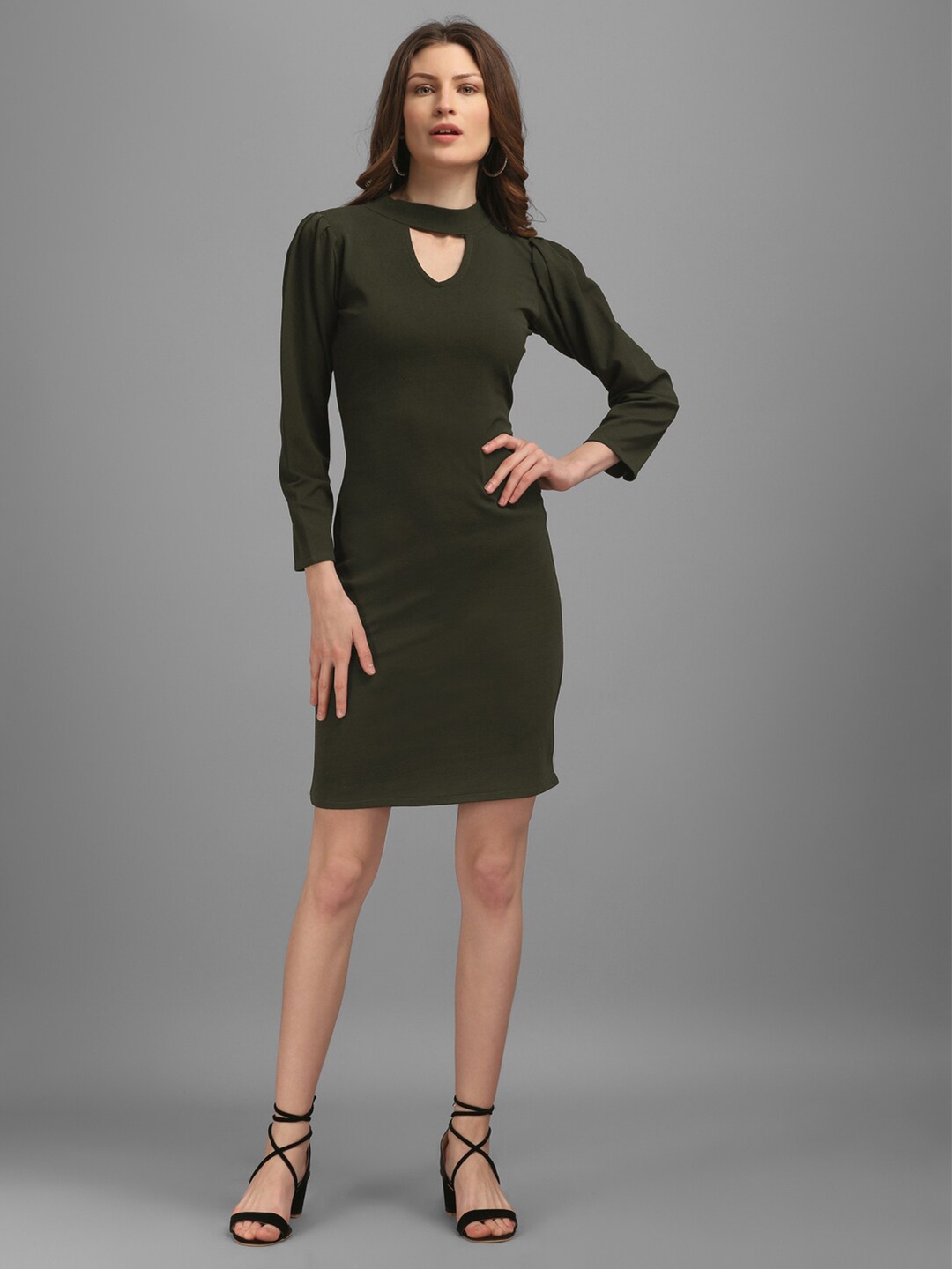 

PURVAJA Women Keyhole Neck Sheath Dress, Olive