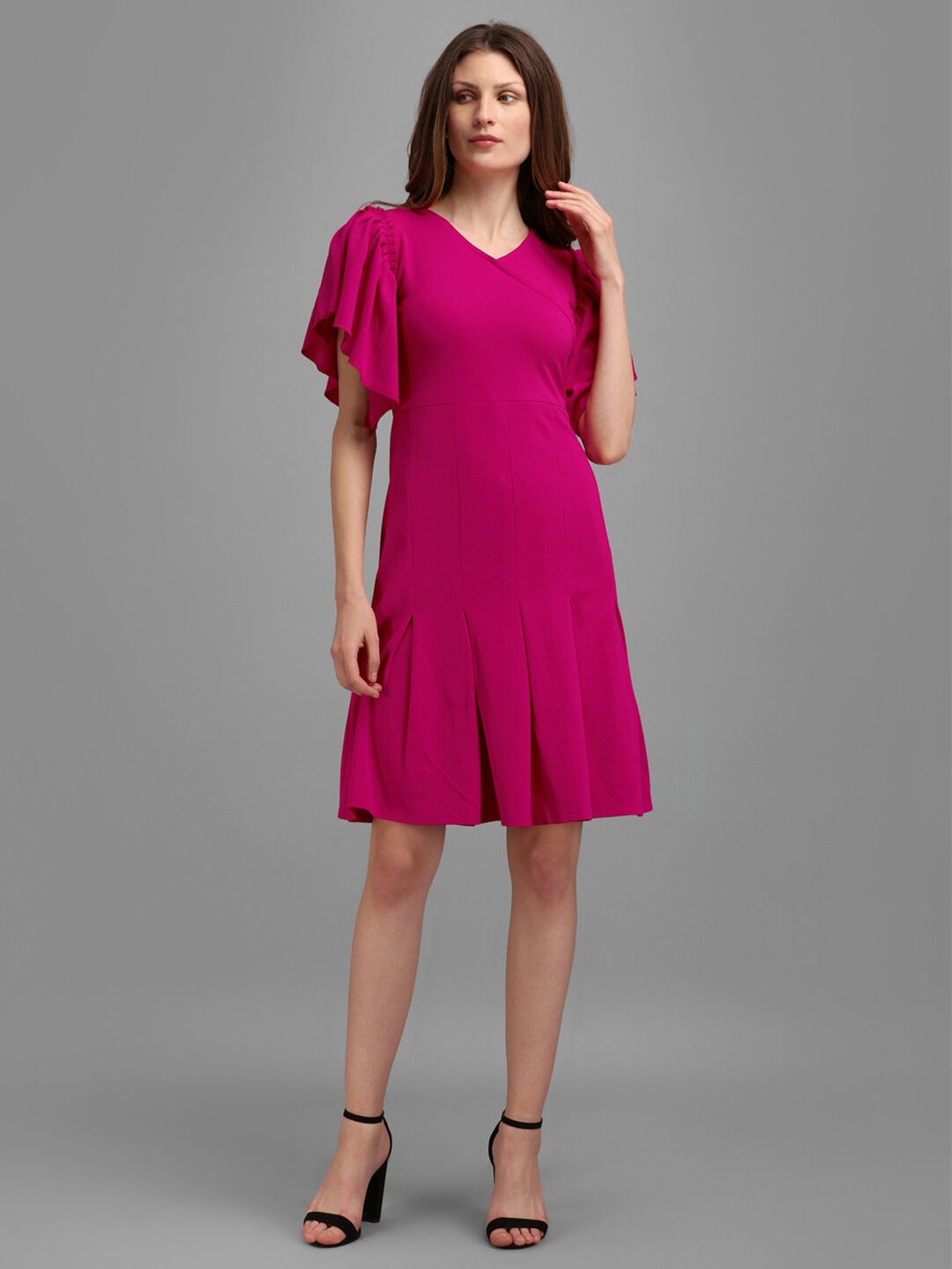 

PURVAJA Women V-Neck Drop-Waist Dress, Pink