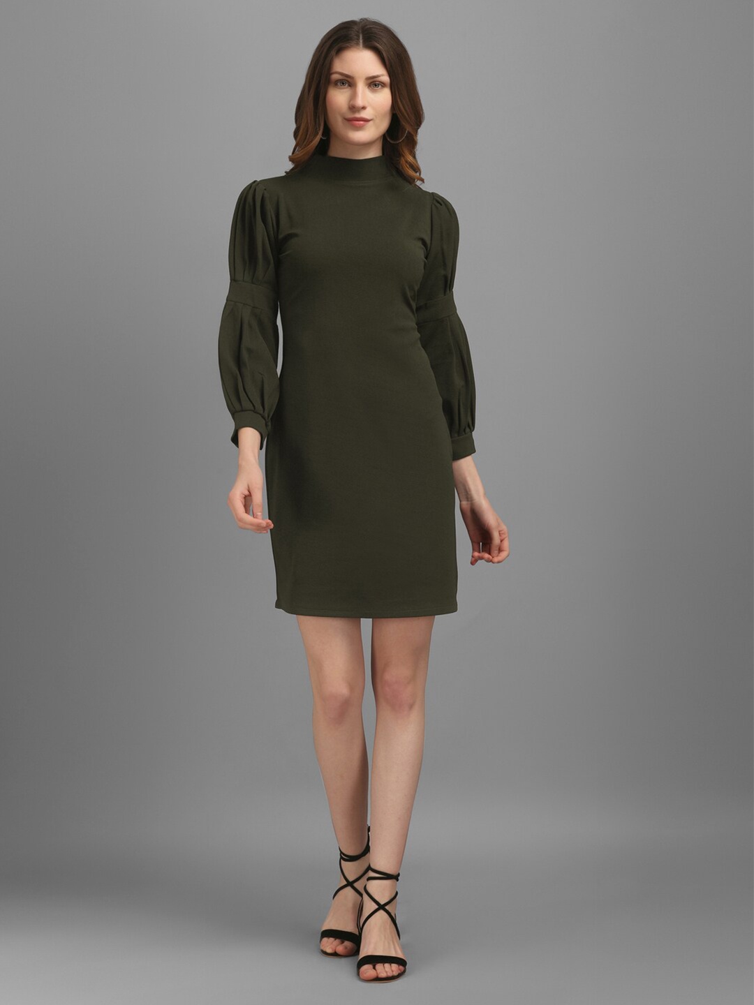 

PURVAJA Women Mock Neck Sheath Dress, Olive