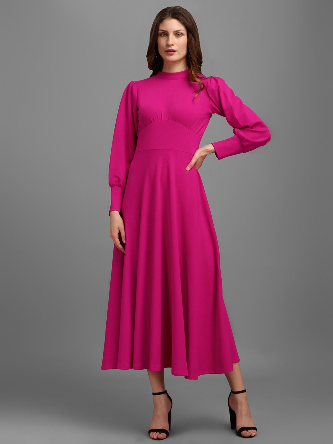 

PURVAJA Women Round Neck Maxi Dress, Pink