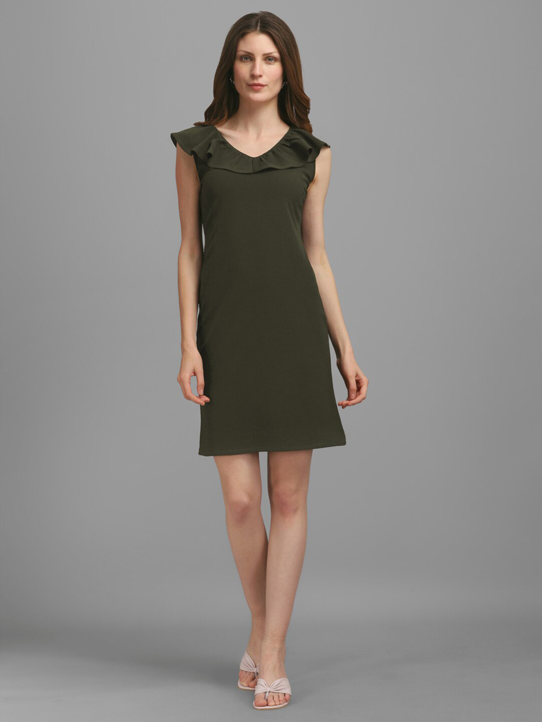 

PURVAJA Women V-Neck Sheath Dress, Olive
